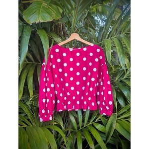 Pink Polka Dot Top Made In Italy 100% Cotton blouse Size M Twee lolita feminine